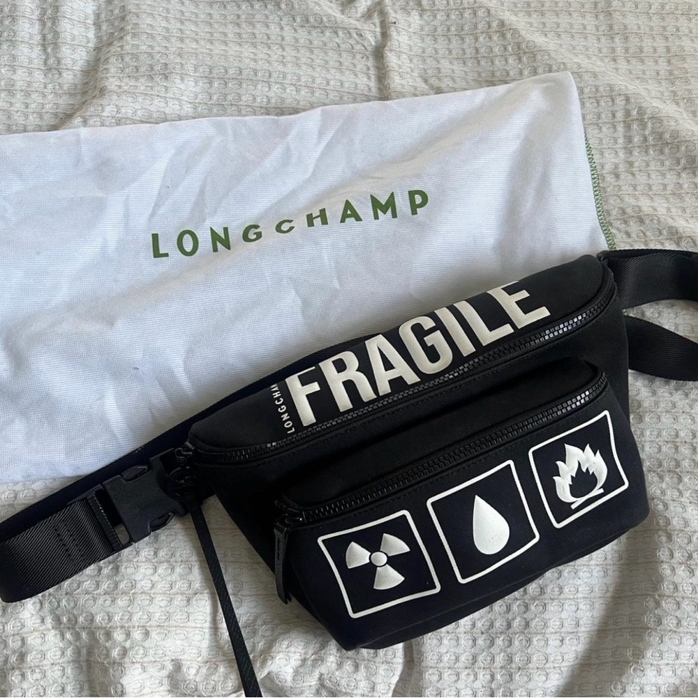 Longchamp Black and White Fragile Belt Bag
